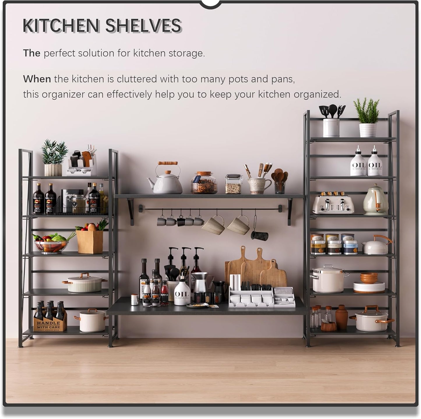 4NM No Assembly Foldable Bookshelf, 6-Shelf Collapsible Bookcase Storage for Small Spaces, 74" H