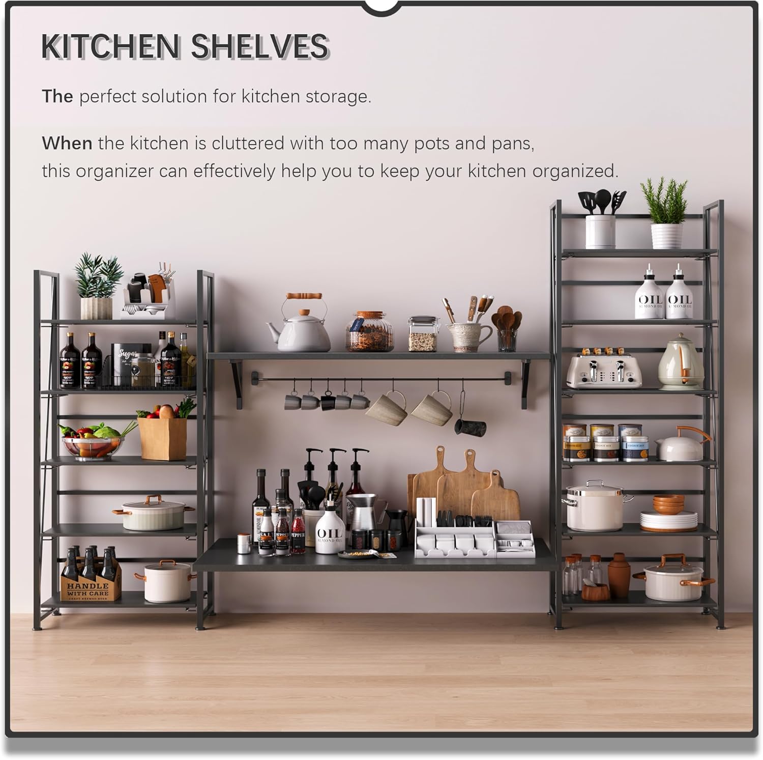 4NM No Assembly Foldable Bookshelf, 6-Shelf Collapsible Bookcase Storage for Small Spaces, 74" H