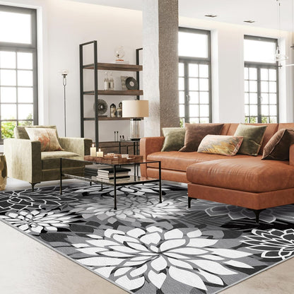 Indoor Outdoor Area Rug Washable Multicolored Rug Tropical Botanical Modern Floral Indoor Outdoor