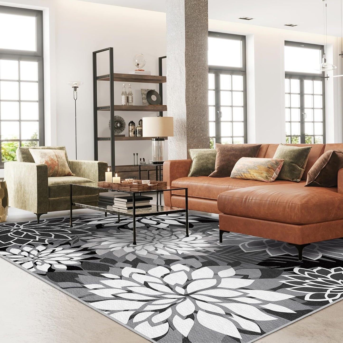 Indoor Outdoor Area Rug Washable Multicolored Rug Tropical Botanical Modern Floral Indoor Outdoor