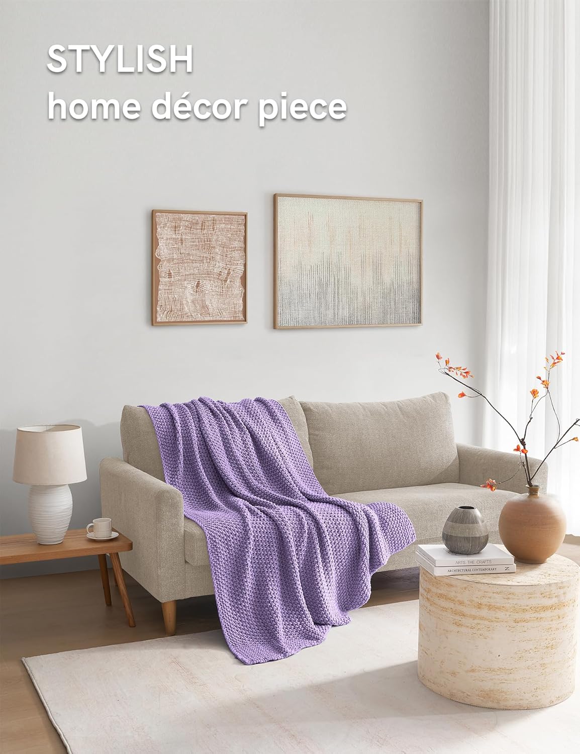 YnM Chunky Cotton Knit Throw Blanket, Cable Knit Throws for Bed Couch Sofa, Comfy & Relaxing
