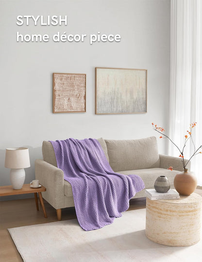 YnM Chunky Cotton Knit Throw Blanket, Cable Knit Throws for Bed Couch Sofa, Comfy & Relaxing
