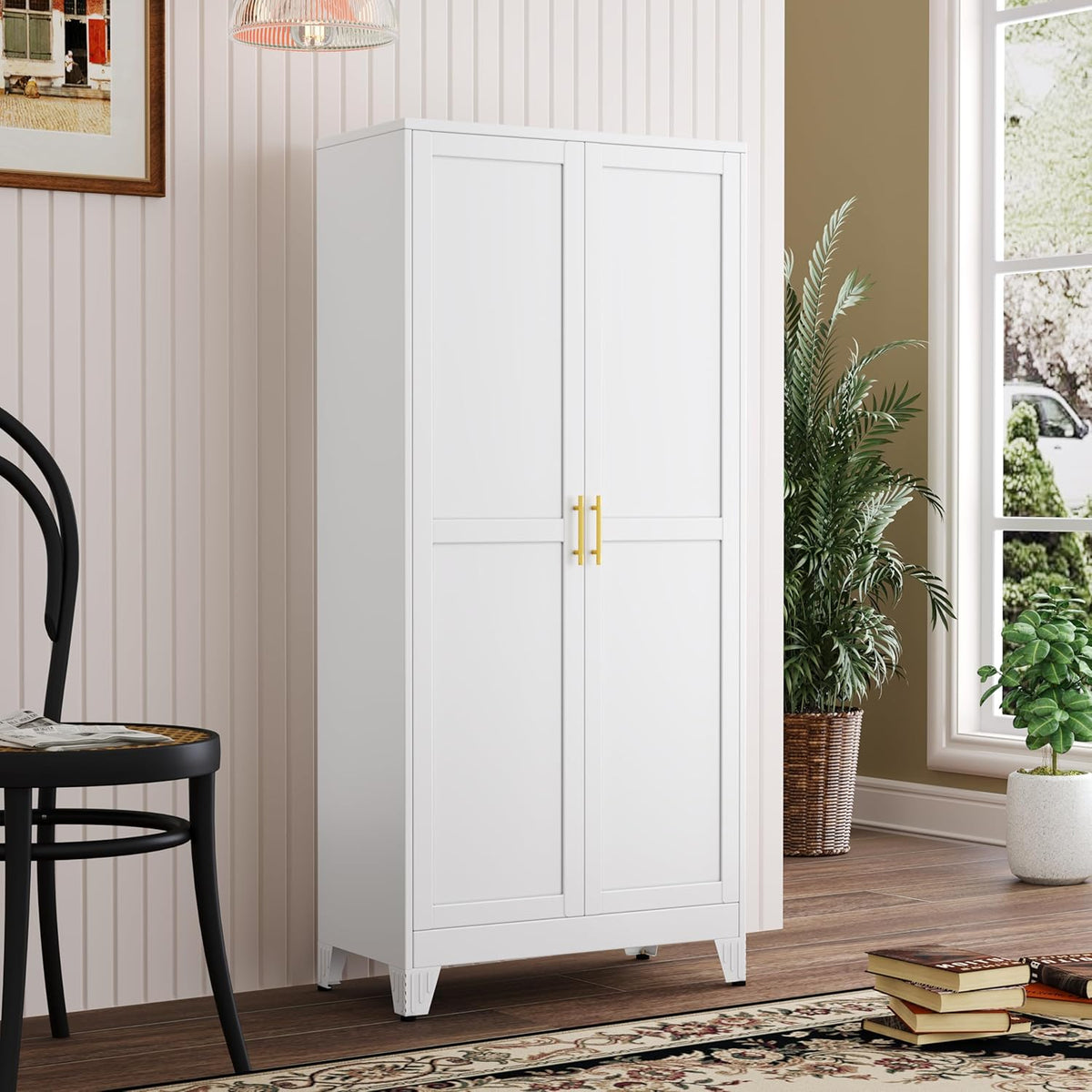 Metal Kitchen Pantry Storage Cabinet with 2 Doors and 3 Adjustable Shelves,Pantry Cabinet with