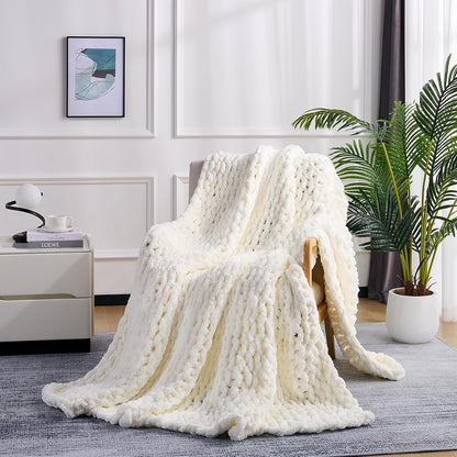 L'AGRATY Chunky Knit Blanket Throw: Soft Chenille Yarn Throw Blanket 60x80 - Handmade Thick Cable