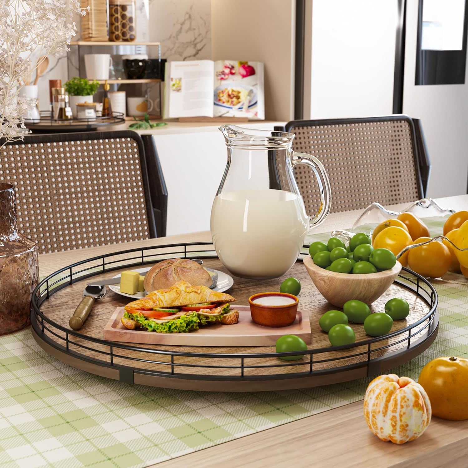 Acacia Wood 18" Lazy Susan Turntable Organizer for Table Top, Farmhouse Large Round Lazy Susan for