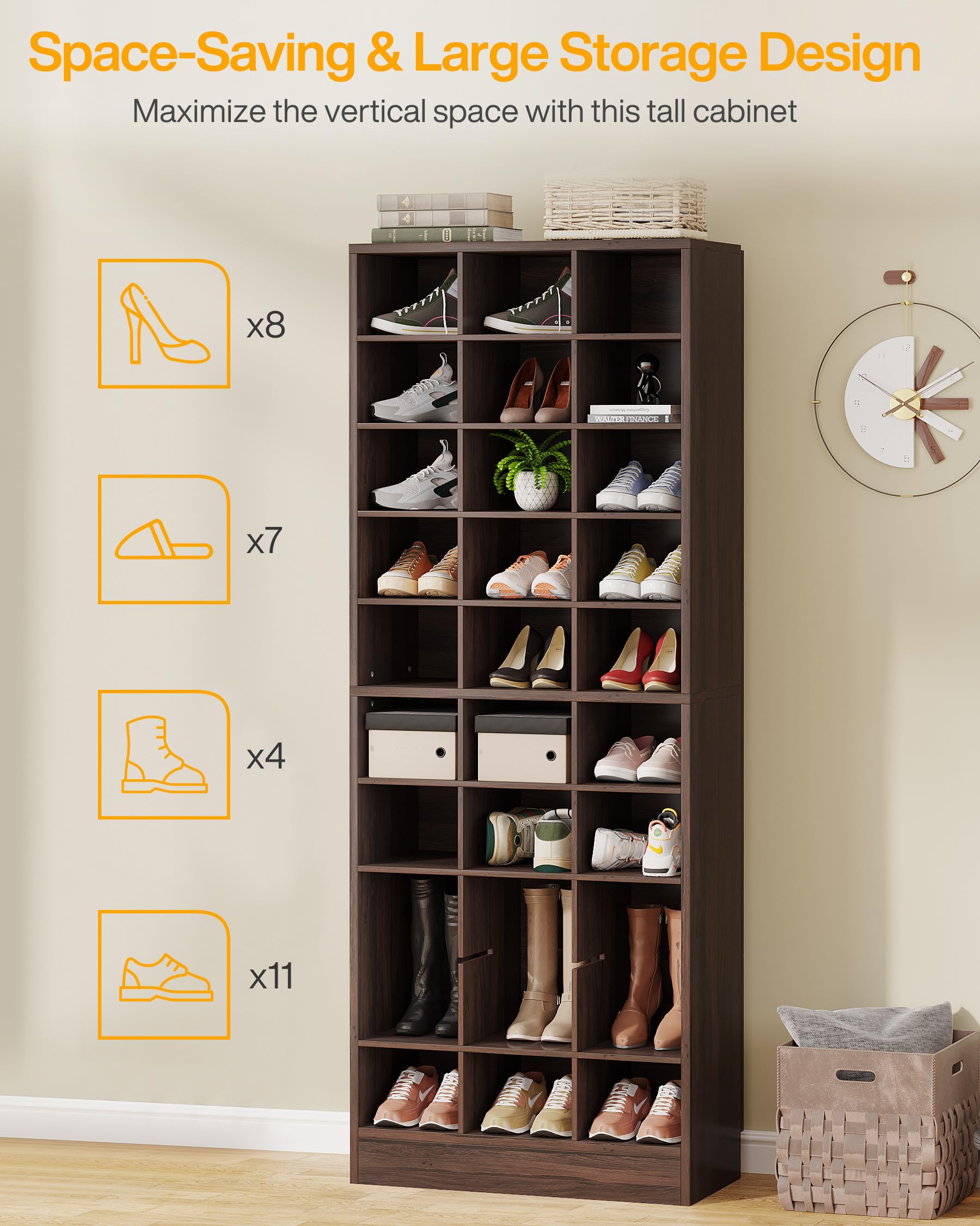 Tribesigns 10-Tier Shoe Storage Cabinet, Espresso Wooden Shoe Rack with 30 Cubbies, Freestanding