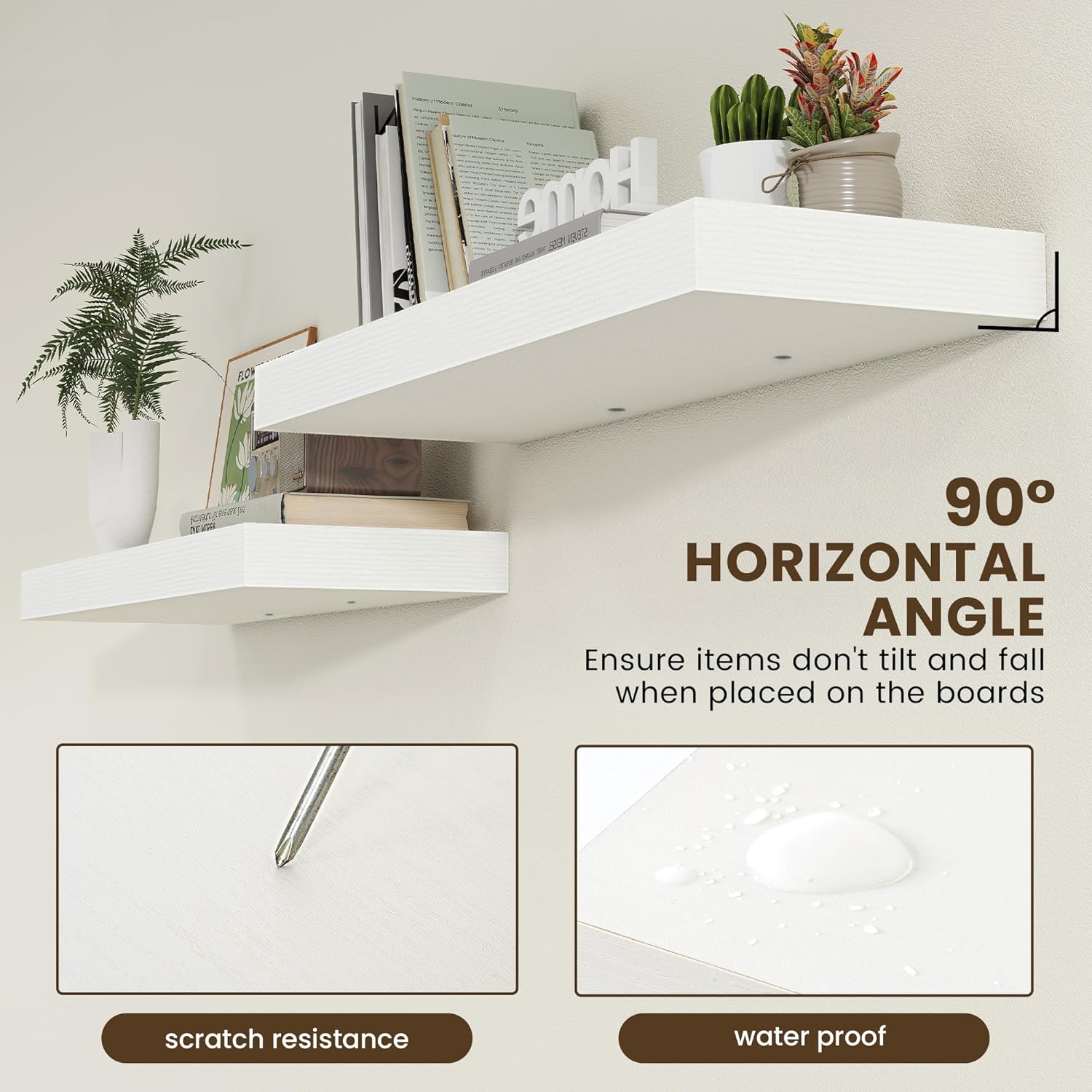 Deep Floating Shelves, 12'' Deep Rustic Large Floating Shelves Set of 2, White Shelves for Wall 36