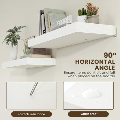 Deep Floating Shelves, 12'' Deep Rustic Large Floating Shelves Set of 2, White Shelves for Wall 36