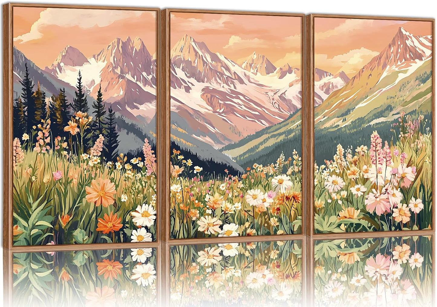 SIGNINART Vintage Floral Framed Canvas Wall Art Set, Large Mountains Nature Landscape Wall Decor