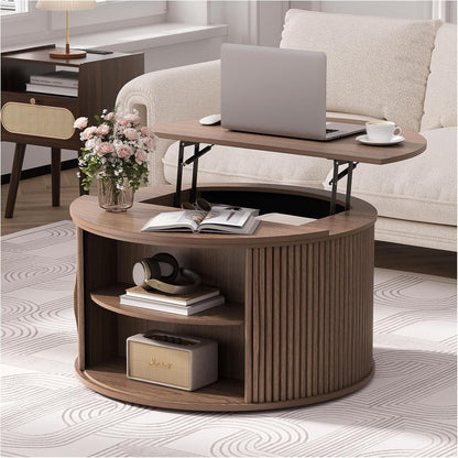 Round Coffee Table with Lifting Top,31.5”Mid Century Modern Lift Top Coffee Table with Hidden
