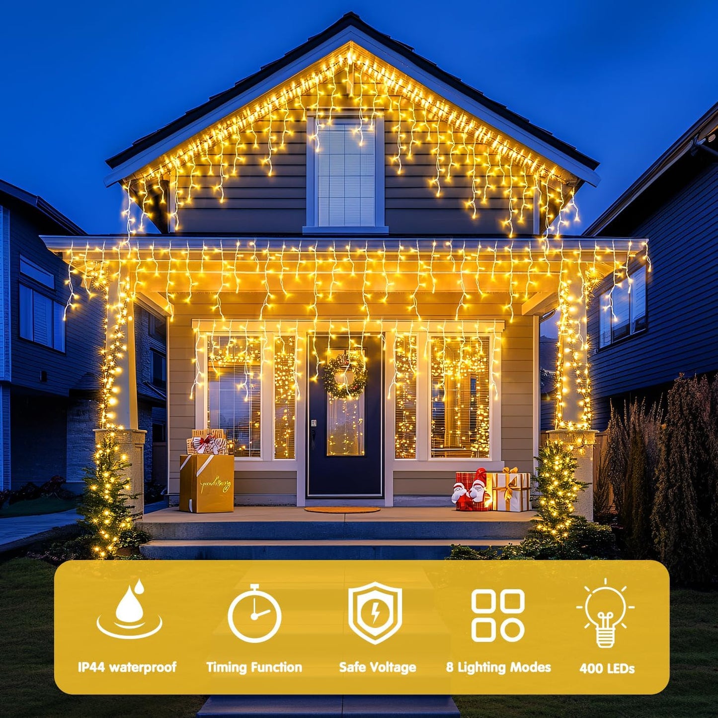 JMEXSUSS 38.8FT Icicle Lights for Outside, 400 LED Icicle Christmas Light Outdoor Indoor Plug in