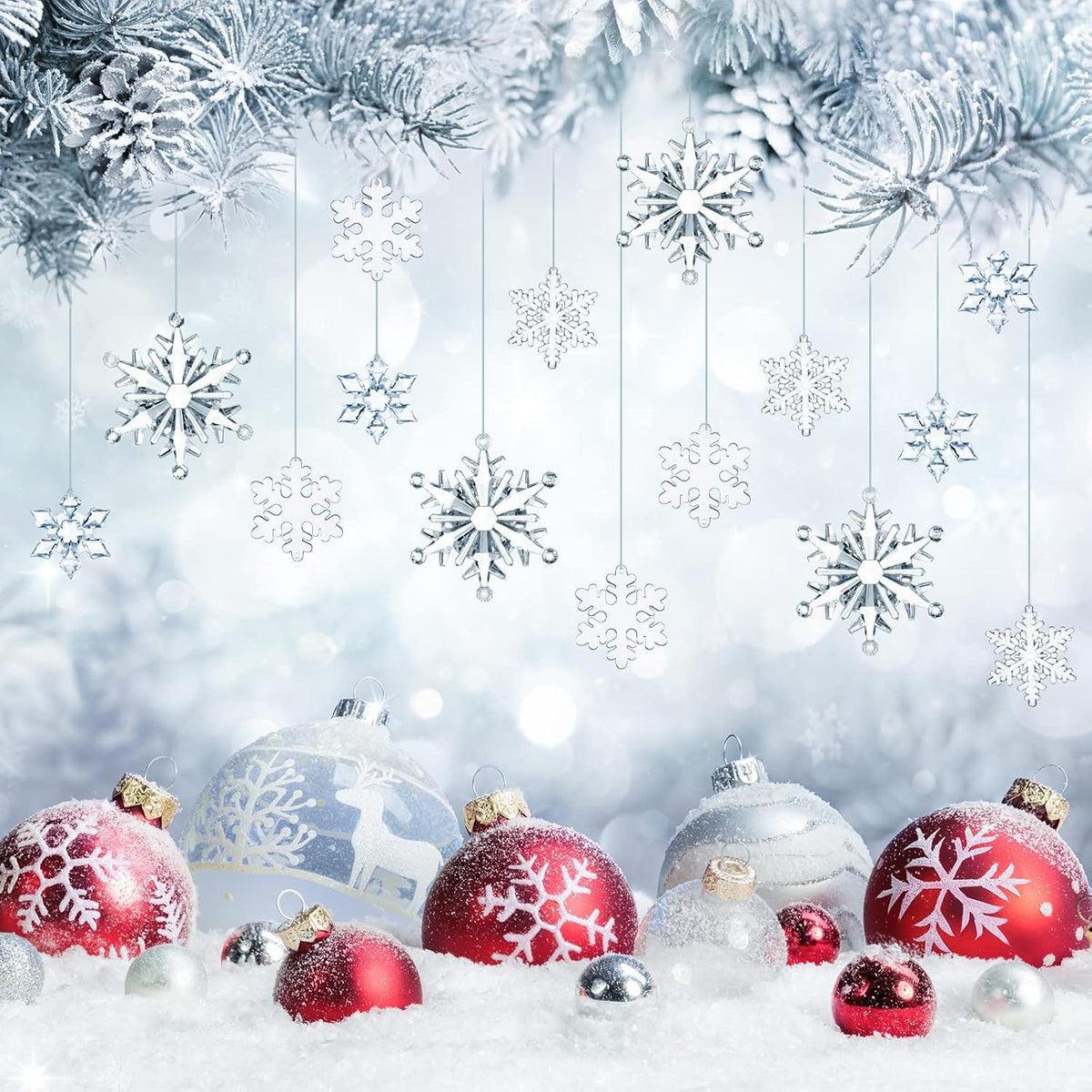 Dilunave 40 Pieces Christmas Snowflake Ornaments Acrylic Christmas Tree Decorations Crystal