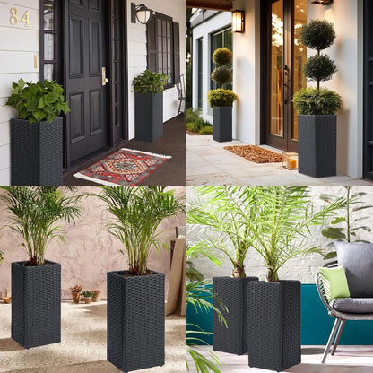 LEWIS&WAYNE Set of 2 Tall Planters for Outdoor Plants Handmade 24'' Wicker Tall Square Planter Box