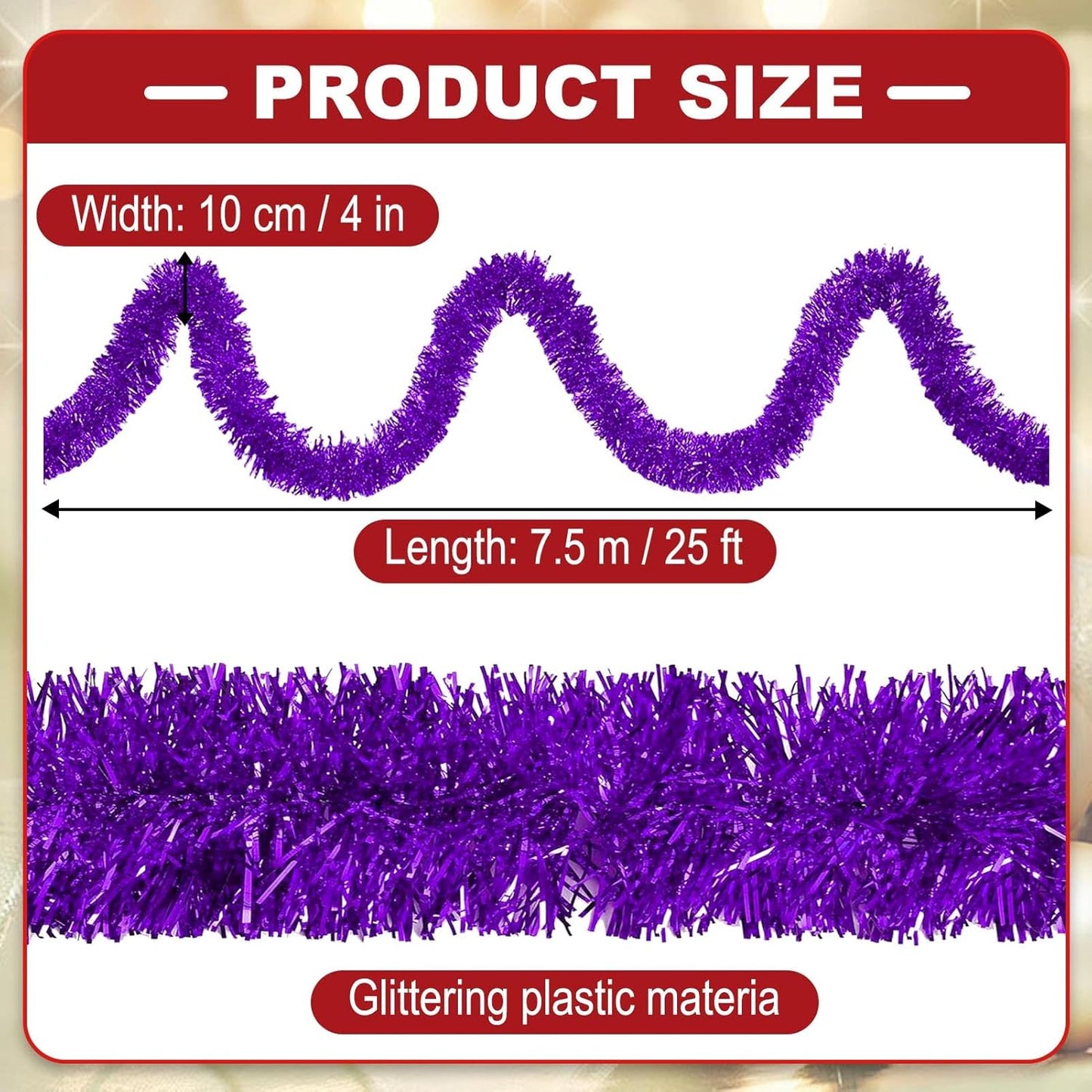 25 Feet Metallic Twist Tinsel Garland Wall Hanging Backdrop for Parade Floats, Christmas Eve, New