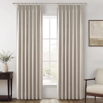 Viral Curtains with Pinch Pleat Clips & Hooks, Grey Taupe Faux Linen Blackout Curtain for Bedroom