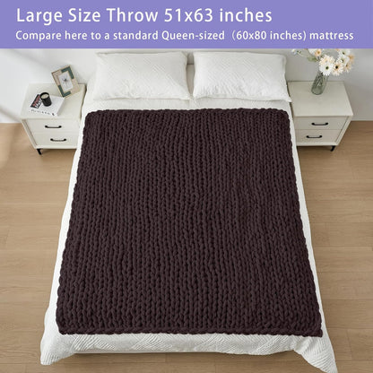 Bigacogo Chunky Knit Throw Blanket for Couch, 51x63 inches, 100% Hand Knitted with Thick Jumbo