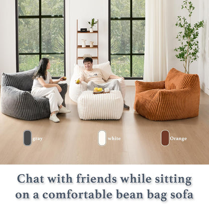Oversized Bean Bag Chaise Lounge Chair Indoor for Adults with Armrests & Ottoman - Giant Comfy Gray