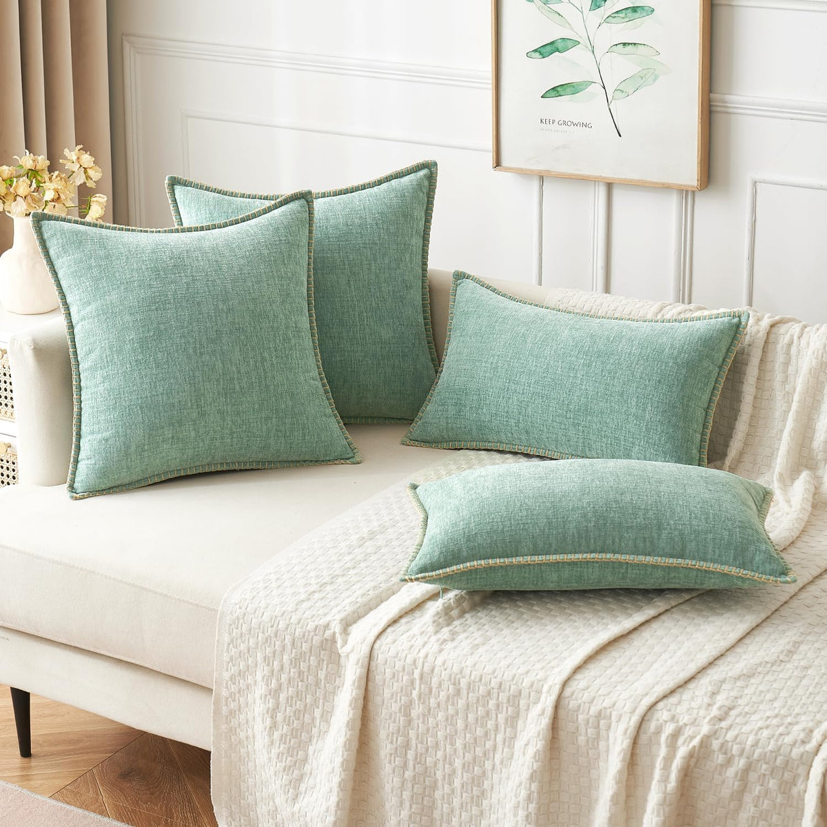 MIULEE Pack of 2 Couch Throw Pillow Covers 20x20 Inch Greyish Green Farmhouse Decorative Pillow