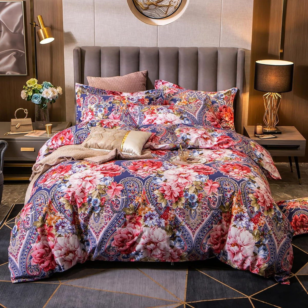 ABREEZE Colorful Floral Duvet Cover Queen 100% Cotton Flower Duvet Cover 3 Piece Set 1