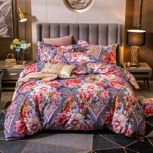 ABREEZE Colorful Floral Duvet Cover Queen 100% Cotton Flower Duvet Cover 3 Piece Set 1