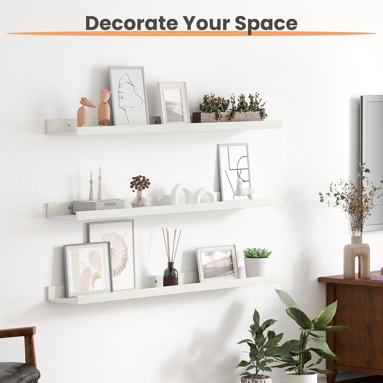 upsimples Floating Shelves for Wall, Wall Shelves for Decor Storage Set of 6, Wall Mounted Wood