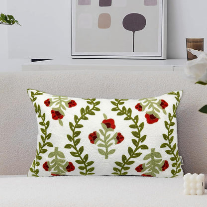 Alysheer Floral Embroidered Summer Lumbar Decorative Throw Pillow Cover 12"x 20", Farmhouse Cottage