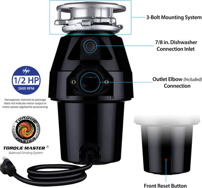 Waste Maid 10-US-WM-258-3B Garbage Disposal Anti-Jam Stainless Steel Food Waste Grinding System