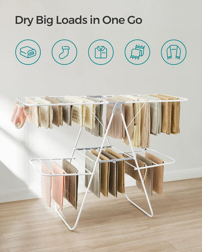 SONGMICS Clothes Drying Rack, Foldable 2-Level Laundry Drying Rack, Free-Standing Laundry Airer