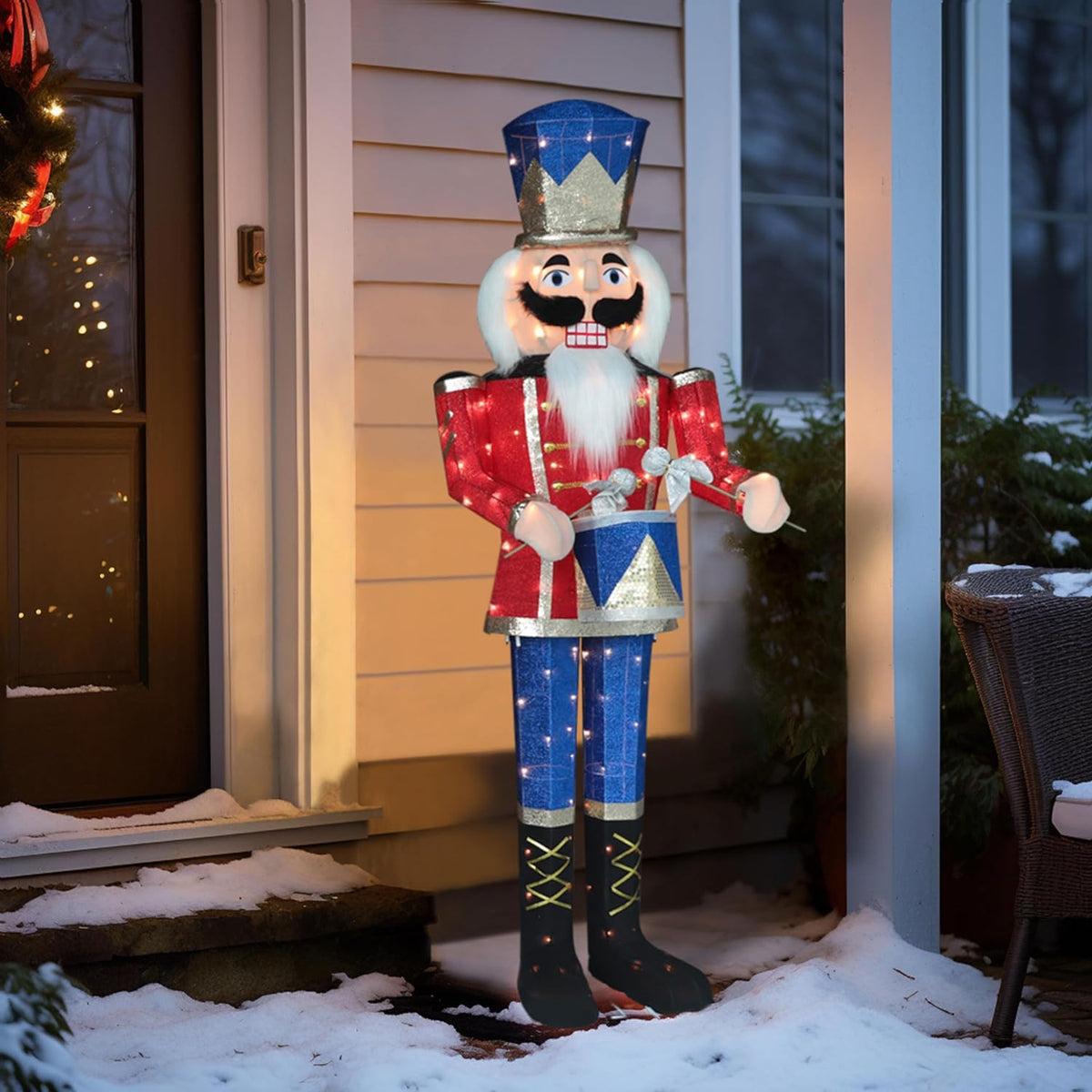 5FT Lighted Nutcracker with Drum for Christmas Decoration, Pre-Lit 3D Iridescent Soldier Xmas Decor