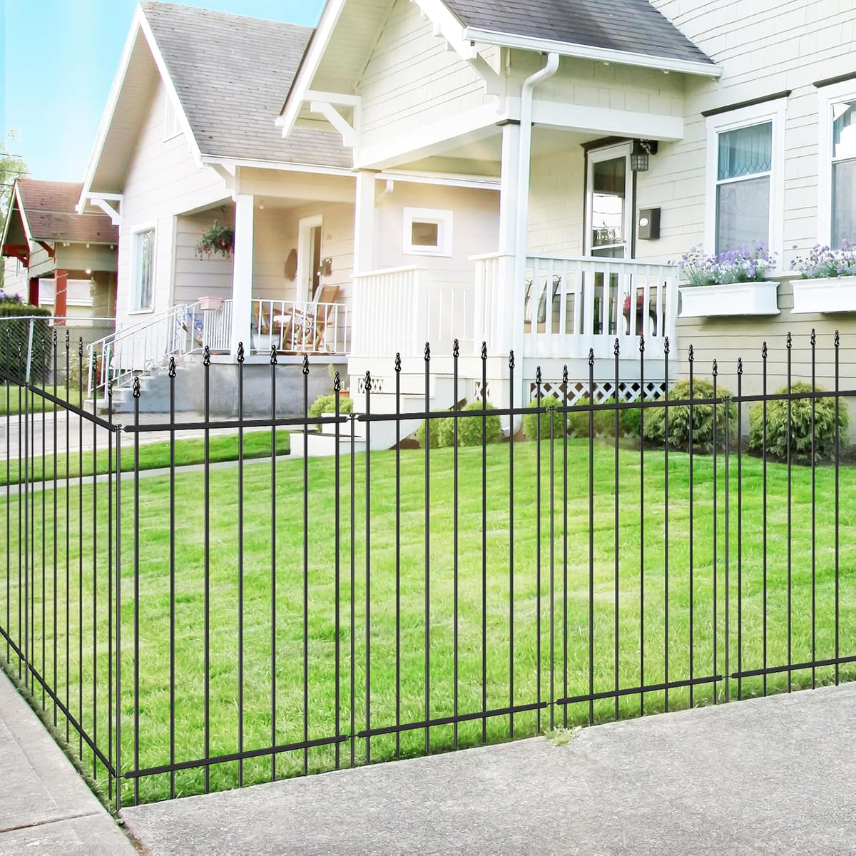 Metal Garden Fence 42 in H x 12 ft L, 6 Panels + 7 Stakes Border Dog Fence Panels Animal Barrier