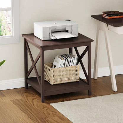 ChooChoo End Table, 24 Inch End Table with 2-Tier Storage Shelf, Side Table for Living Room, Wood