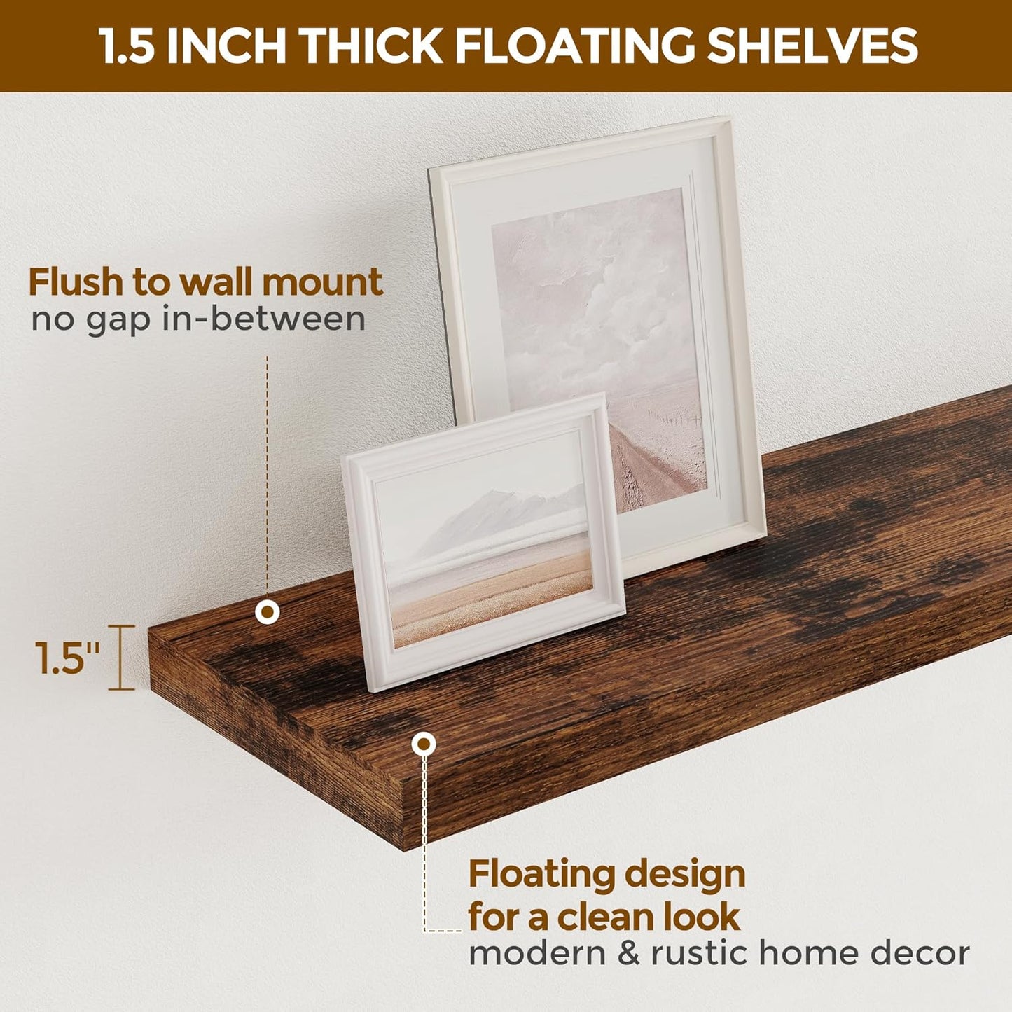 Fun Memories 32 Inch Floating Shelves, Farmhouse Wood Floating Shelf Set of 2, 32 x 9 Floating