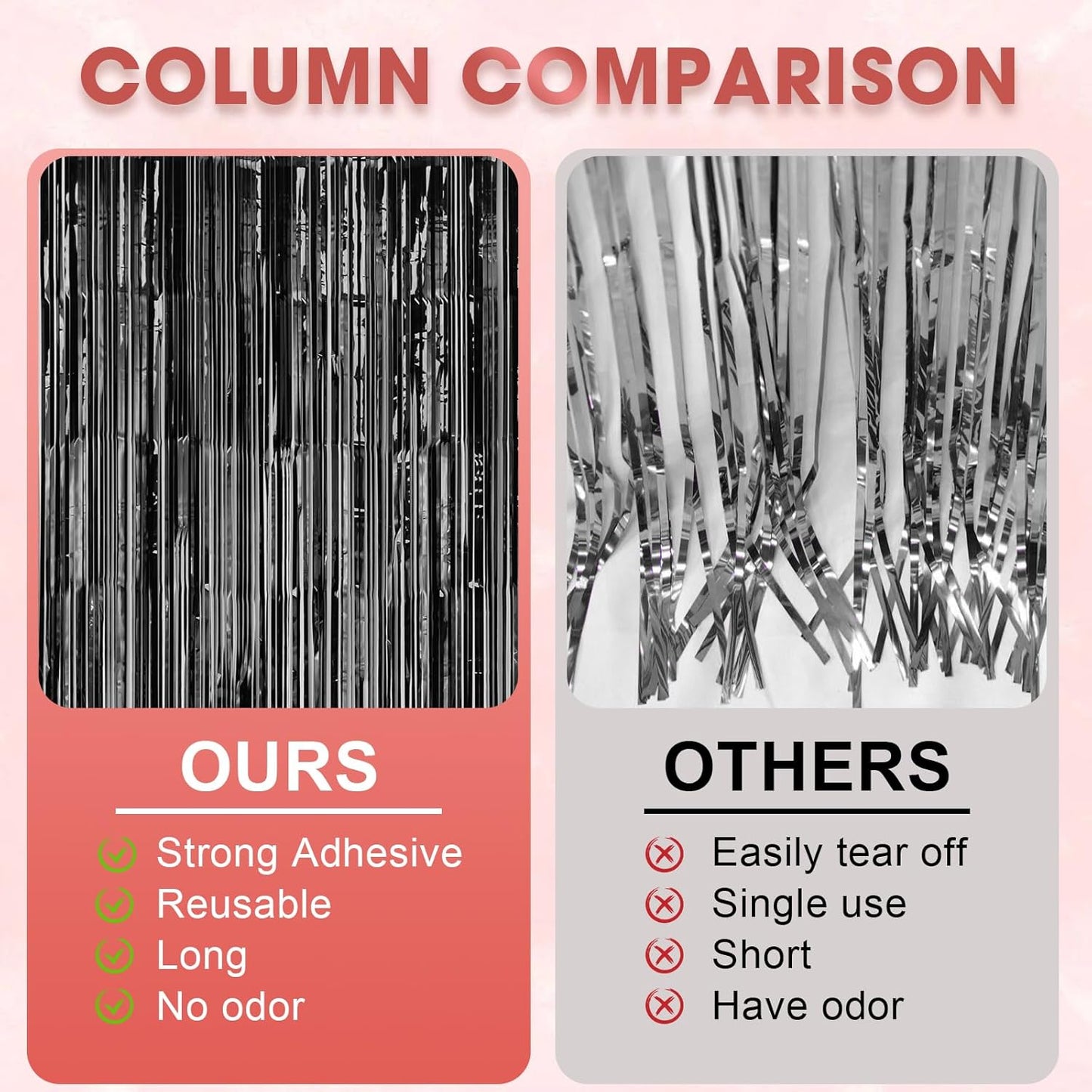 3 Pack 3.3 x 8.2 ft Laser Black Foil Fringe Backdrop Curtains, Tinsel Streamers Birthday Party
