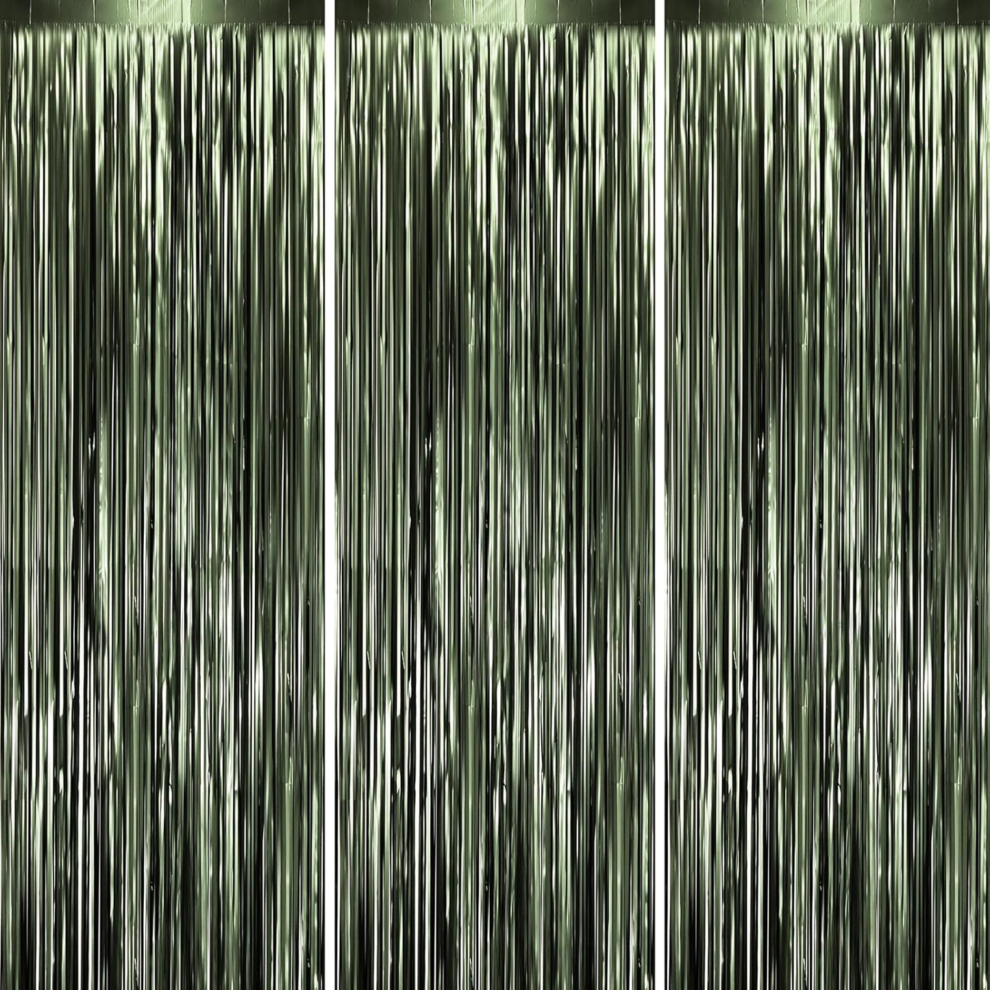 3 Pack 3.3 x 8.2 ft Matte Green Foil Fringe Backdrop Curtains, Tinsel Streamers Party Decorations