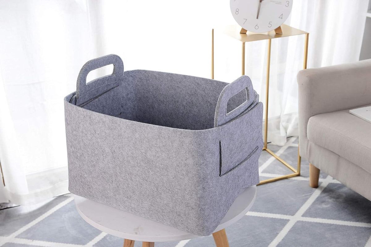 Storage Basket Felt Storage Bin Collapsible& Convenient Box Organizer with Carry Handles for Office