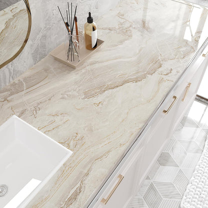 VEELIKE Wide 32''x354'' Beige Gold Marble Contact Paper for Countertops Peel and Stick Waterproof