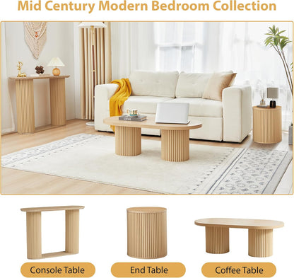 AVZEAR Small Round Side Table Fluted Night Stand Set of 2, Modern Boho End Table with Storage