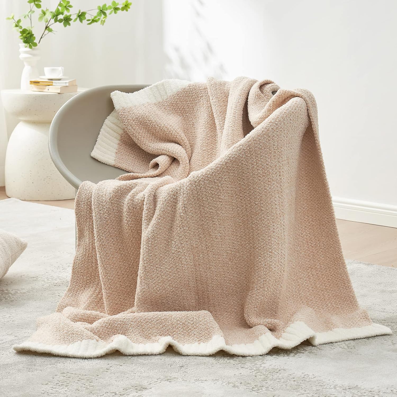 Snuggle Sac Heather Beige Throw Blankets Luxurious Microfiber Fabric, Reversible Super Soft Throws