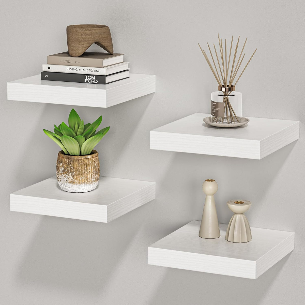 Square Floating Shelves for Wall, 8" W x 8" D x 1.2" H, Small Wooden Wall Mounted Display Shelves
