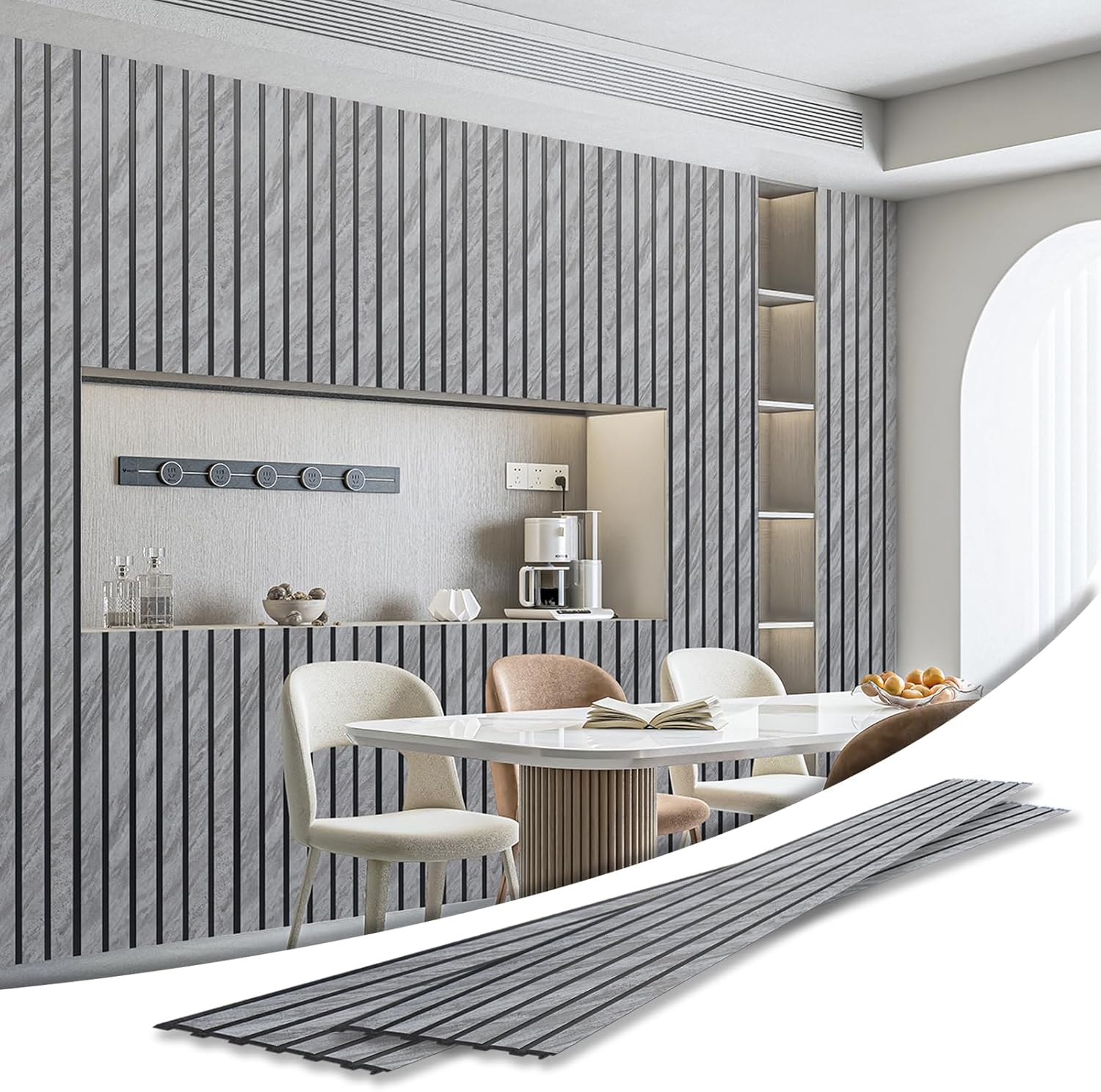 Art3d 4-Pack Glue-On Six-Grid Wainscoting Panel for Interior Wall Decor - 104 x 12 Inch Polystyrene