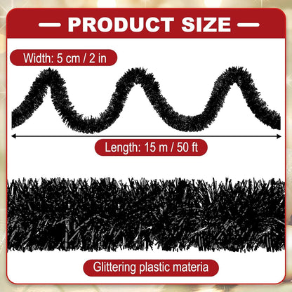 50 Feet Christmas Tinsel Garland, Metallic Twist Wall Hanging Tinsel Backdrop for Parade Floats