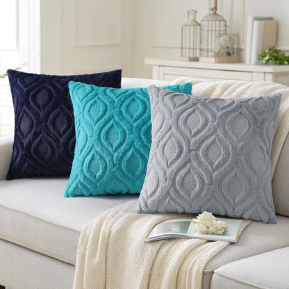 decorUhome Fall Throw Pillow Covers 24x24 Inch Set of 2, Soft Plush Decorative Faux Fur Blue Grey