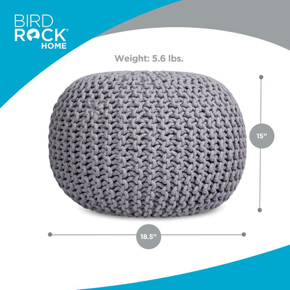 BIRDROCK HOME Round Pouf Ottoman | Cotton Braided Foot Stool with Bean Bag Filling | Boho Foot Rest