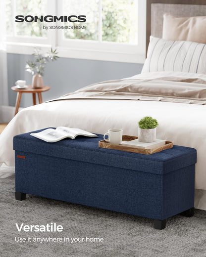 SONGMICS Storage Ottoman Bench, Foldable Foot Rest with Legs, 15 x 43 x 15.7 Inches, End of Bed