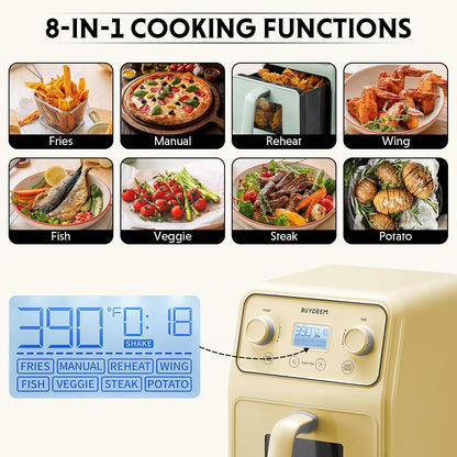 BUYDEEM F51 8-in-1 Air Fryer 4.2QT, Retro Countertop Airfryer Oven with Visible Window, Shake