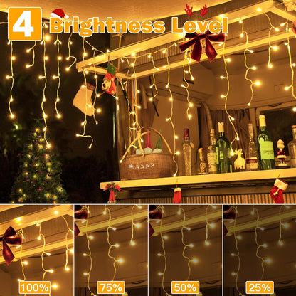 Ollny Icicle Lights Outdoor Warm White, 594LED 49FT Christmas Lights with Remote 8 Modes Dimmable