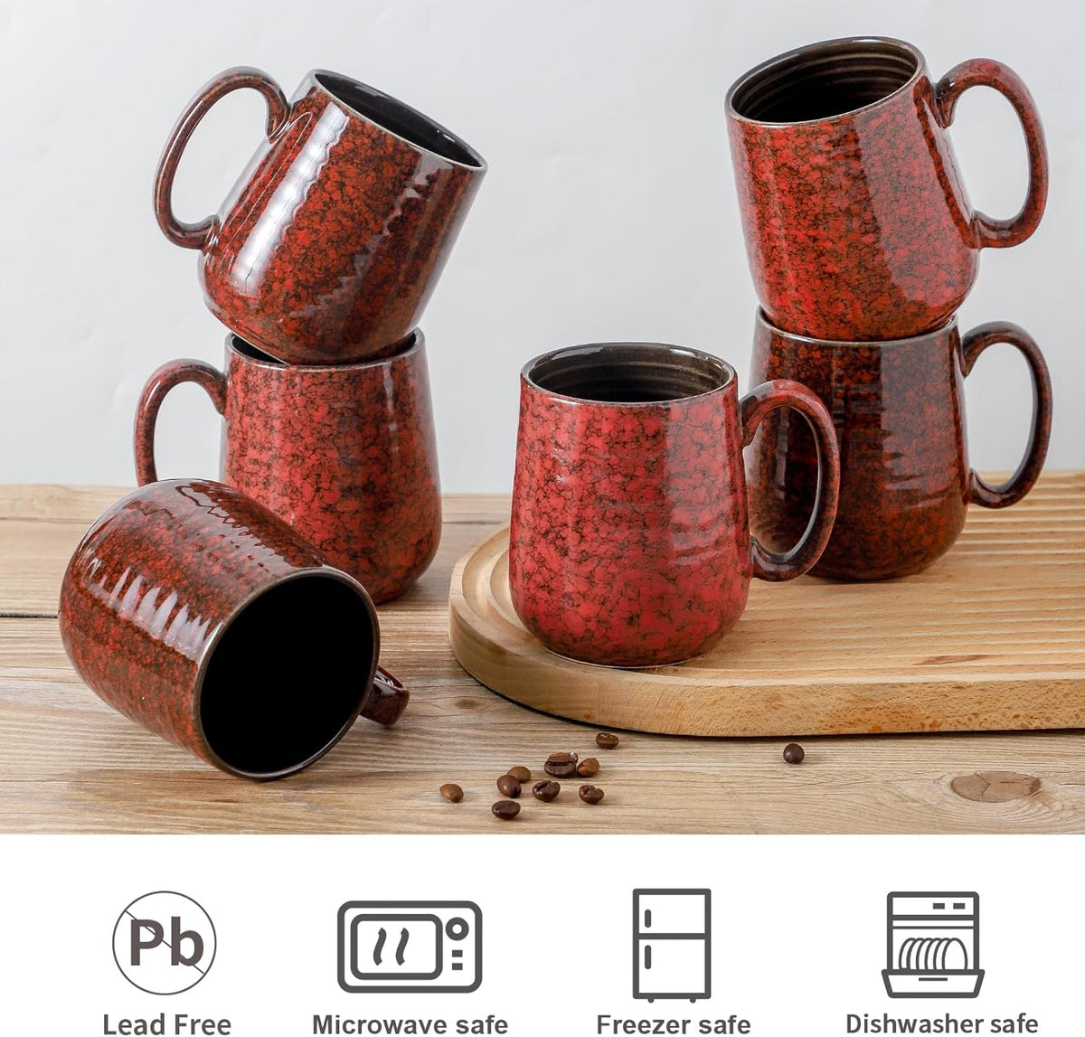 Hasense Coffee Mugs Set of 6, 15 Ounce Ceramic Coffee Cups Set with Handle,Porcelain Tea Mug for