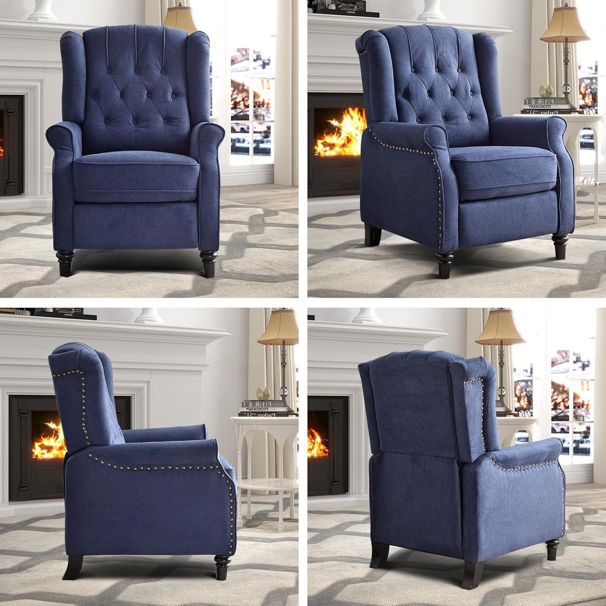 EBELLO Pushback Recliner Chair, Fabric Armchair Push Back Recliner with Rivet Decoration, Single
