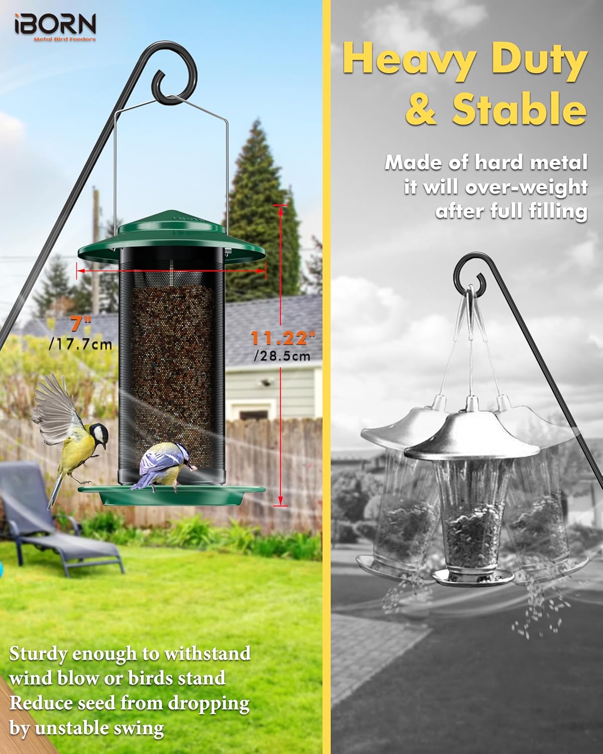 iBorn Bird Feeders for Outdoors, All Metal Mesh Tube, Holding Bird Seed for Outside Feeders,18cm