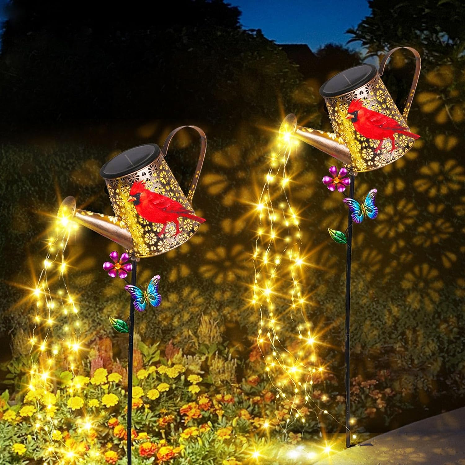 Solar Lights Outdoor Decorative, 39.4'' Metal Solar Watering Can Lights with Red Cardinal
